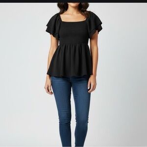 Chic Black Ruffle Sleeve Blouse